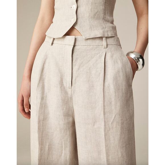 J. Crew Linen Essential Wide Leg Pant Flax Natural Size 2 Trouser Career Preppy - Picture 3 of 10